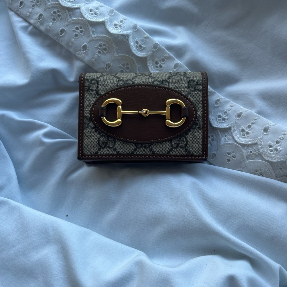 Gucci Brown and Gold Horsebit Card Holder